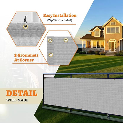 2.5' x 228' Balcony Privacy Screen Fence Cover with Zip Ties Grommets for Apartment Patio Porch Deck Backyard Outdoor (Gray)