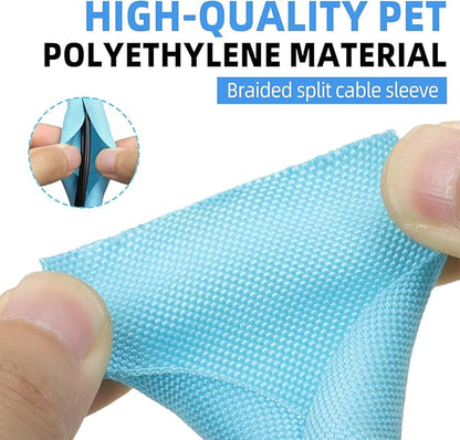 Automotive Wire Loom Tubing, Split Braided Cord Protectors from Pets No Chew, Flexible Cable Sleeve Cable Management for TV/Computer/Electric Wires (Sky Blue, 5/16"-10ft)