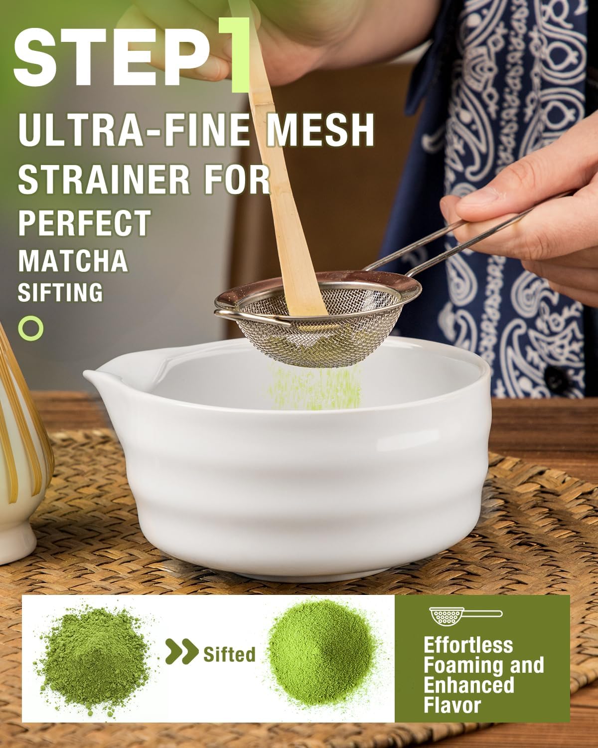 White Matcha Whisk Set - 5PCS Matcha Set Includes 18OZ Chawan with Spout