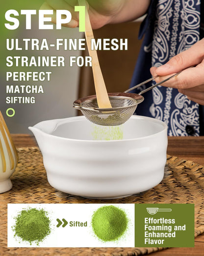 White Matcha Whisk Set - 5PCS Matcha Set Includes 18OZ Chawan with Spout