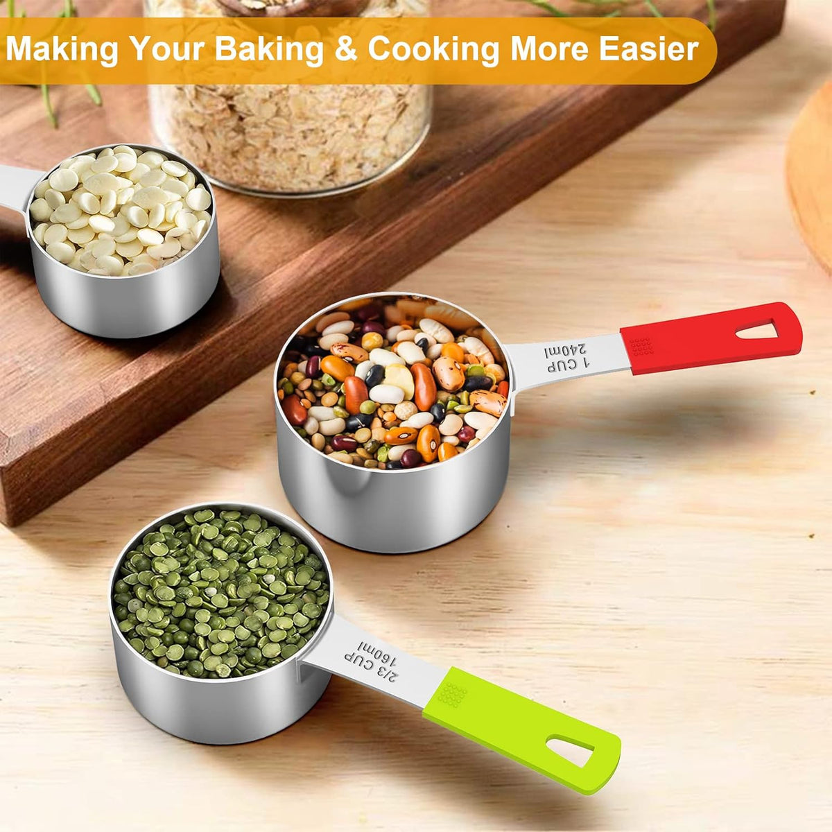 Wildone 8-Piece Measuring Cups Set, Stainless Steel Nesting Measuring Cups, Perfect for Dry and Liquid Ingredients, Dishwasher Safe
