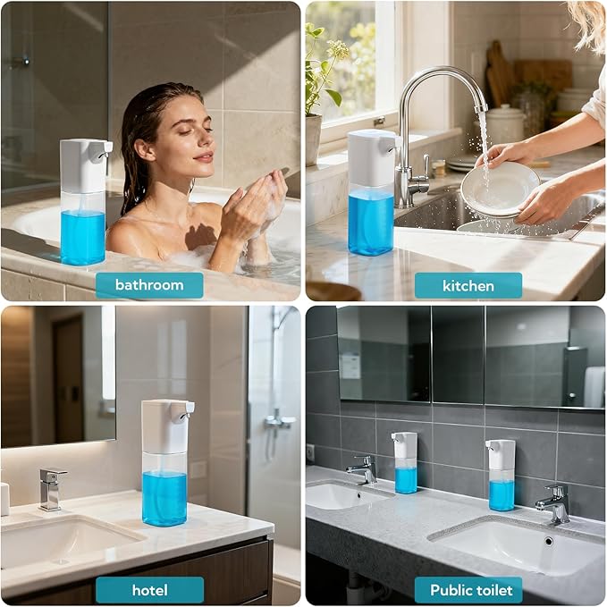 4 Pack Automatic Soap Dispenser Touchless Liquid Soap Dispenser 18.5oz/550ml 4-Level Adjustable Waterproof USB Rechargeable Dispenser Electric Wall Mounted for Bathroom Kitchen Dish Hand Soap