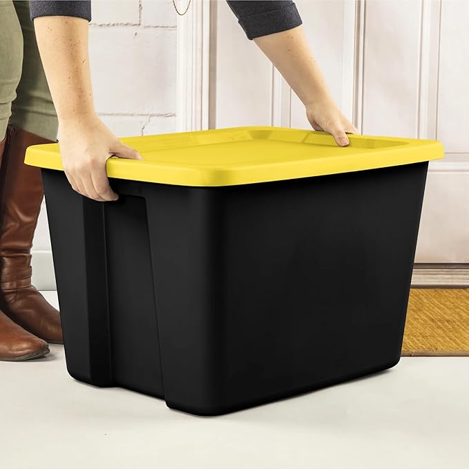 18 Gallon Plastic Storage Bin with Secure Snap Lid (Pack of 8) - Stackable Organizer Tote with Handles- Perfect for Closet, Dorm & Home Organization (yellow, (8 Pack) 18-Gallon)