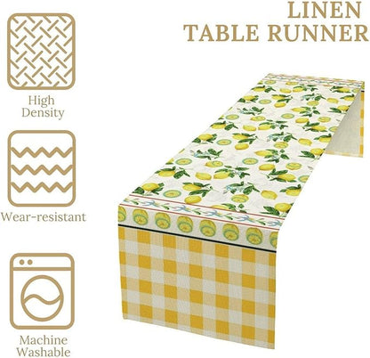 Lemon Buffalo Plaid Table Runner,Rustic Farm Fruit Aesthetic Country Farmhouse Dining Table Decoration for Home Holiday Party Dresser Kitchen Cabin Restaurant Wedding Decor 13×108in