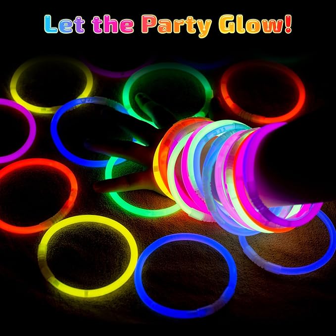 500 Pcs Glow Sticks Bulk Party Pack, 8'' Glow in the Dark Party Supplies, Glow in the Dark Light Up Sticks with Connectors, Party Favors for Birthday, Concert, Raves, Halloween, Christmas