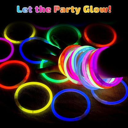 500 Pcs Glow Sticks Bulk Party Pack, 8'' Glow in the Dark Party Supplies, Glow in the Dark Light Up Sticks with Connectors, Party Favors for Birthday, Concert, Raves, Halloween, Christmas