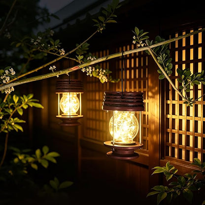Solar Lanterns Outdoor Patio Decor, 20 LED Hanging Solar Fairy Lights Waterproof, 2 Pack Retro Decorative Table Lamps with Warm Glow for Porch, Yard, Garden, Pathway & Backyard Decoration