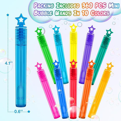 360 Pcs Mini Bubble Wands in 10 Colors, Bulk Party Favors for Kids, Themed Birthday, Christmas, New Year, Valentine, Carnival, School Classroom Prizes for Boys & Girls, Ideal Goodies Bags Stuffers