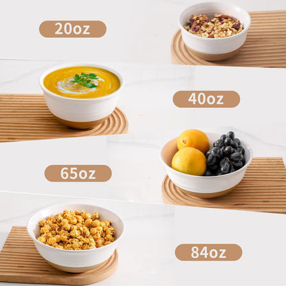 Hasense Mixing Bowls Set, 2.1/1.5/1.0/0.5 Qt Ceramic Nesting Bowls for Kitchen, Large Serving Bowls for Cooking, Prepping, Salad, Soup, Pasta
