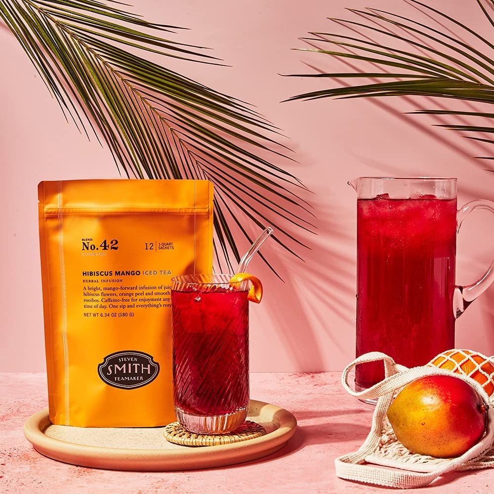 Steven Smith Teamaker Hibiscus Mango Iced Tea No. 42, Refreshing, Caffeine-Free, Sustainably Grown, Full Leaf Herbal Iced Tea, 10 Count