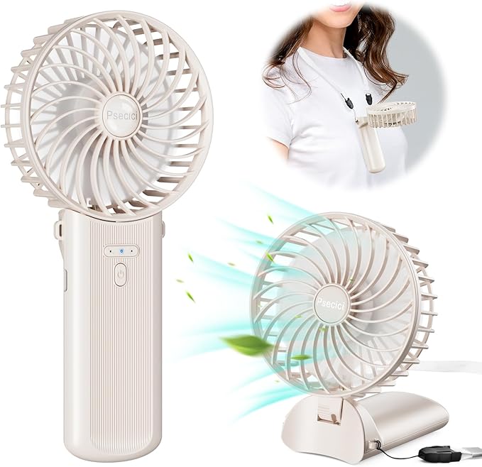 Psecici Handheld Fan, Mini Portable Personal Fan with lanyard, 4 Speeds Level 180° Foldable Design for Desk/Travel/Office/Outdoor
