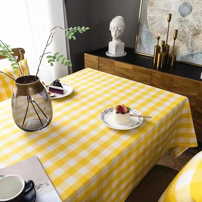 ZJDHPTY 3Pack Plastic Table Cloth Disposable, Yellow Checkered Tablecloth for Picnic Winnie The Pooth Bee Sunflower Birthday Party Decorations Size 54x108 Inch (Yellow+White Checker)