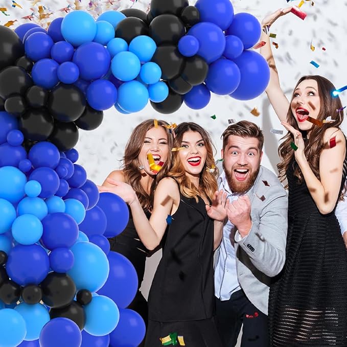 Blue and Black Balloon Garland Arch Kit, 122PCS Black Light Blue Royal Blue Balloons for Boys Video Gaming Birthday Retirement Teens Gamer Fan Level Up Super Graduation Decorations