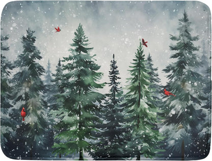 Christmas Tree Dish Drying Mat for Kitchen Counter Winter Pine Tree Dish Drying Mat 18x24 Inch Red Bird Christmas Dish Draining Mat Absorbent