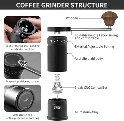 Bincoo Foldable Manual Coffee Grinder with External Adjustable Setting,Coffee Bean Grinder with Portable Storage Bag