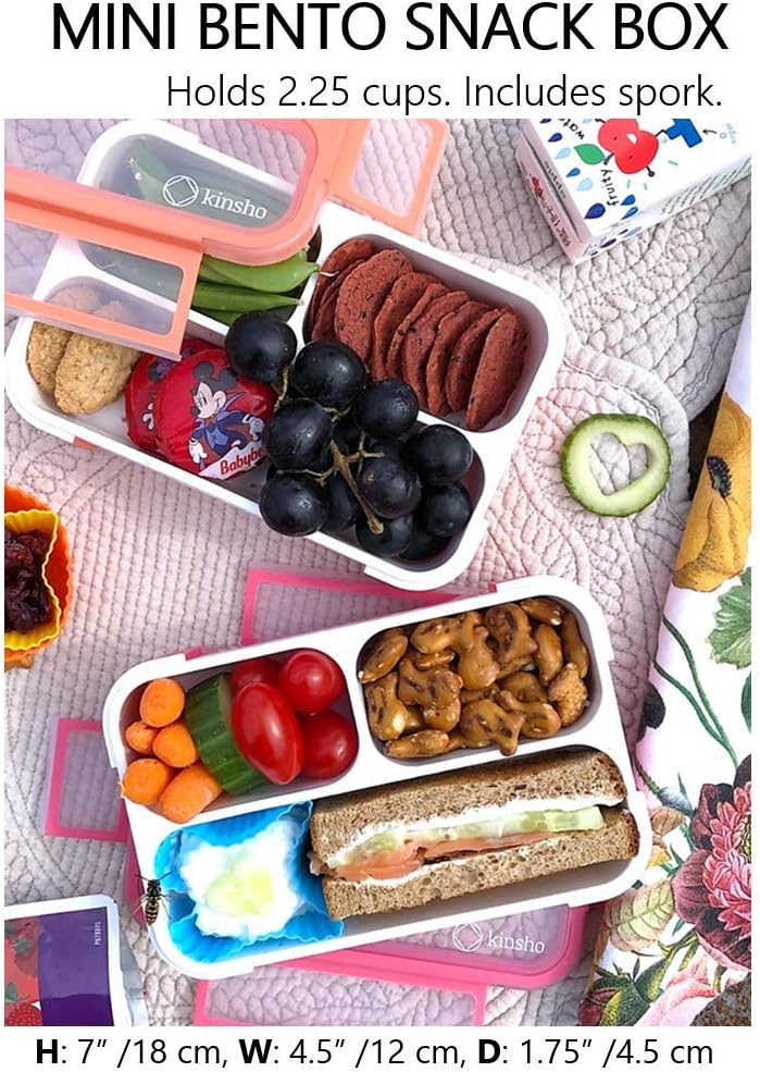 kinsho Mini Lunch-Box Snack Containers for Kids, Small Bento-Box Portion Container, Toddler Pre-School, Leak-proof Boxes for Work, Travel