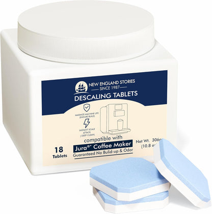 New England Stories Jura Compatible Descaling Tablets 18-Pack - Remove Limescale & Calcium, Improve Coffee Taste for Coffee Machines