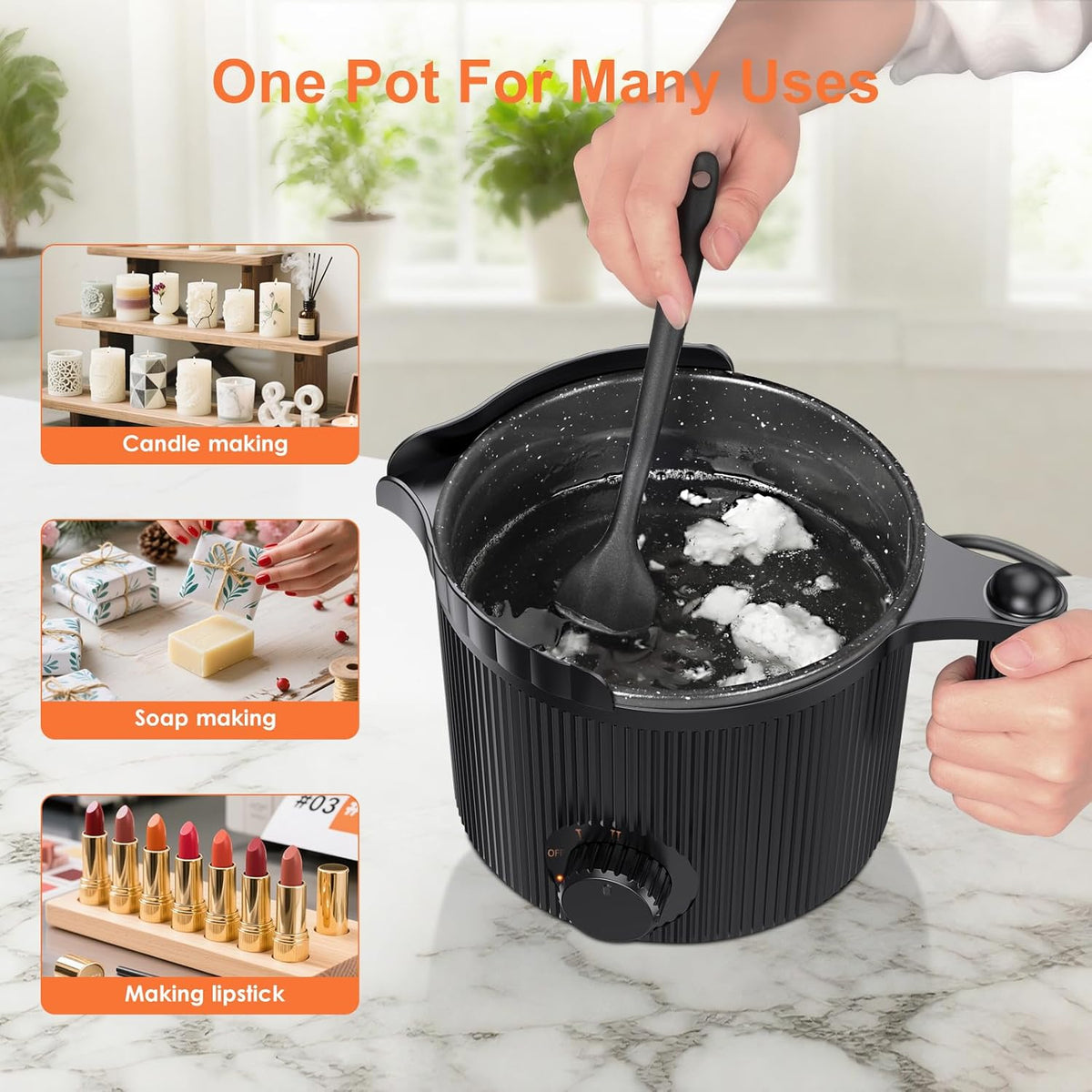 venpow Candle Wax Melter with Pour Spout, Candle Making Kit for Adult Beginners, 1.5L Large Capacity, for Making Candles and Soaps, Kit Includes Wax Melting Pot and Stirring Spoon