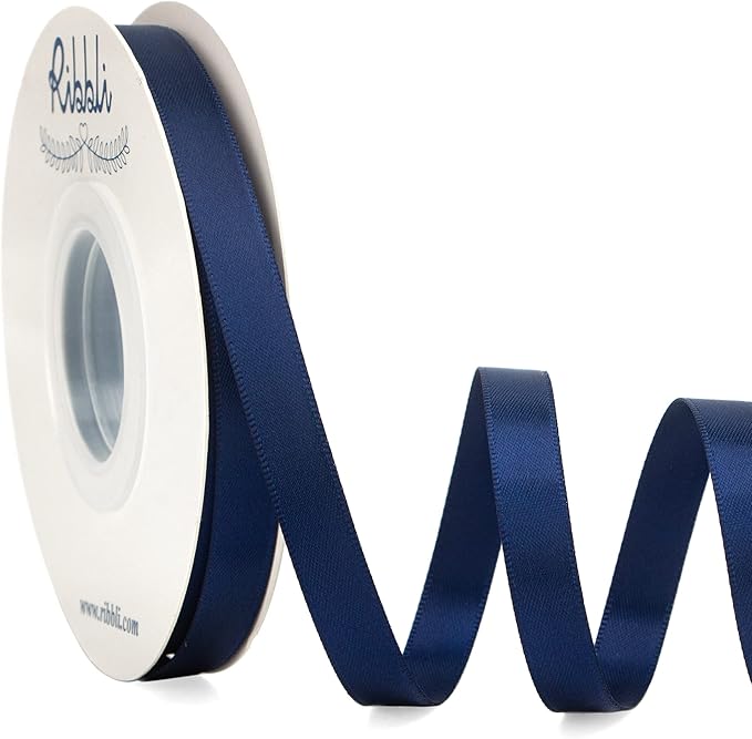 Ribbli Double Faced Navy Satin Ribbon,3/8” x Continuous 25 Yards,Use for Bows Bouquet,Gift Wrapping,Floral Arrangement
