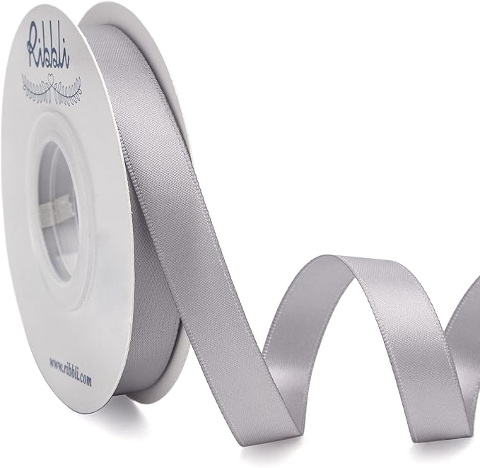 Ribbli Silver Double Faced Satin Ribbon,1/2” x Continuous 25 Yards,Use for Craft Bows Bouquet, Gift Wrapping, Wedding Decoration, Floral Arrangement