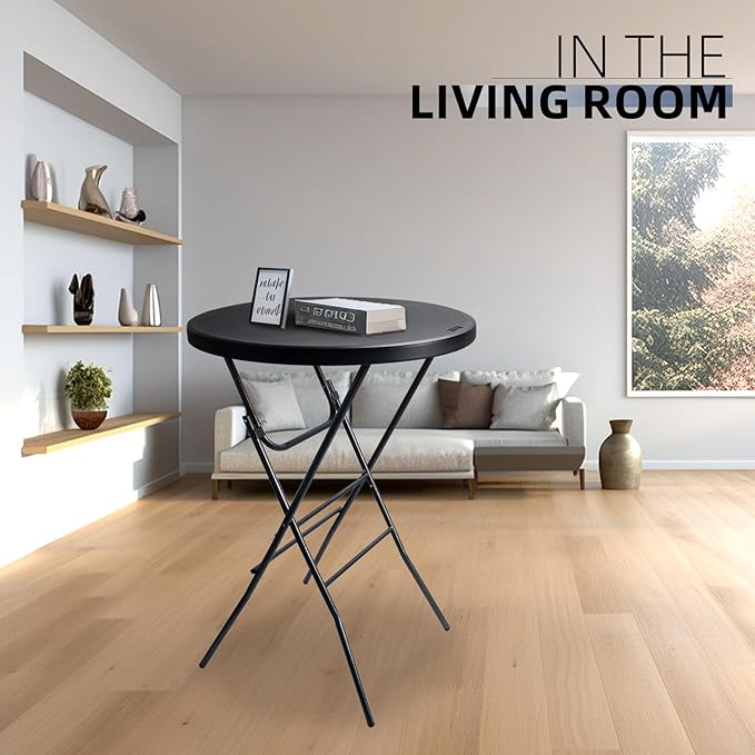 Byliable 32in Cocktail Table Black High Top Folding, Portable Bar Height Folding Table Round with Removable Carbon Black Legs, Indoor Outdoor Banquet for Parties, Commercial, Speech