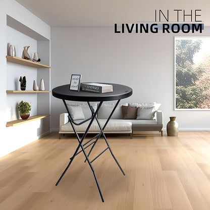Byliable 32in Cocktail Table Black High Top Folding, Portable Bar Height Folding Table Round with Removable Carbon Black Legs, Indoor Outdoor Banquet for Parties, Commercial, Speech