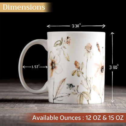 Maison d' Hermine Coffee Mug with Handles Fine Bone China Mugs Pack of Two Tea Cups for Hot Beverages Cappuccino Latte Home Restaurant Office Perfect for Gift (Ice Florals, 15 Ounce)