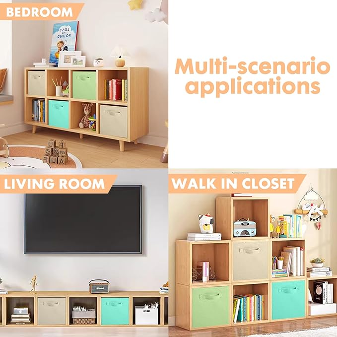 ShellKingdom Storage Bins, Foldable Fabric Storage Cubes And Cloth Storage Organizer Drawer For Closet And Toys Storage, 6 Pack (Beige+Green+Mint Green)