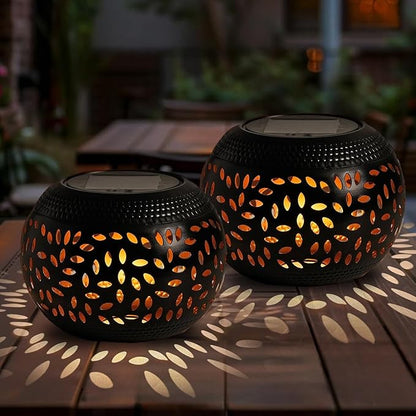 Solar Table Lanterns Outdoor Waterproof LED Lamp Black- 2 Pack, Solar Powered Decorative Lantern for Indoor Desk Bedroom Patio Garden Pathway Yard