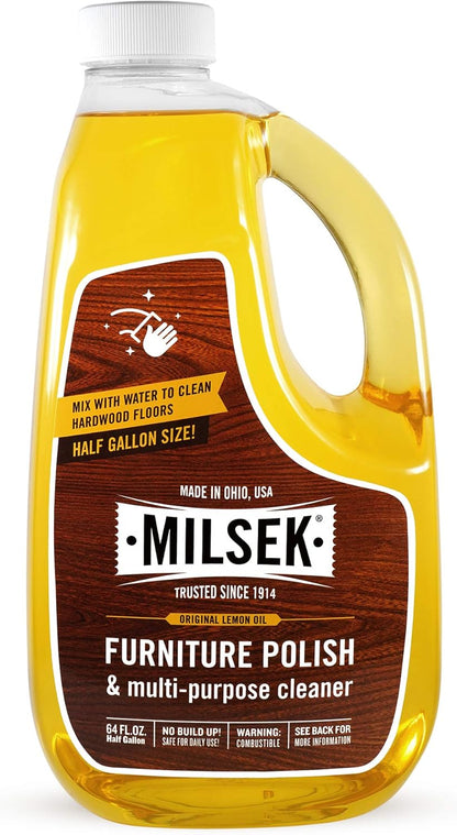 Milsek Furniture Polish and Wood Cleaner with Lemon Oil - Multipurpose Solution for Home Improvement from Hardwood Floors to Kitchen Cabinets - 64 Fl Oz (Pack of 1)