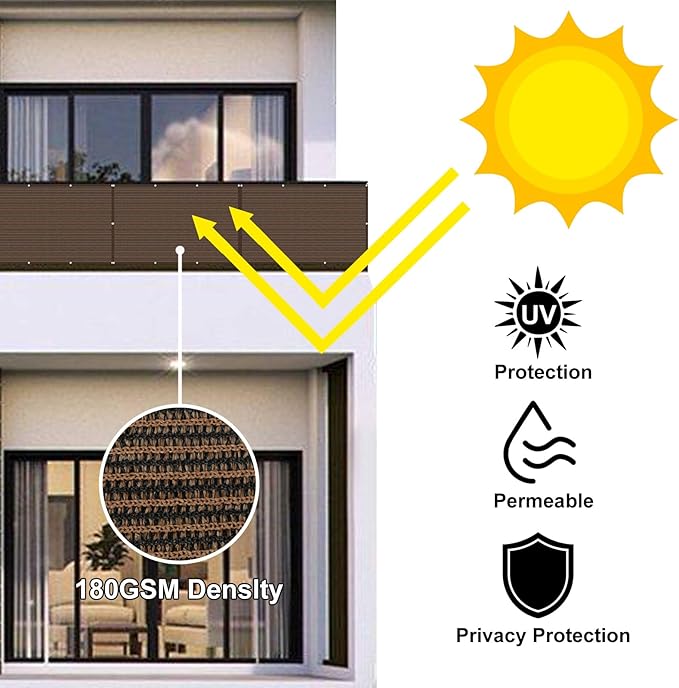 Eden's Decor Balcony Privacy Screen Beige 2'6"x 48' Cover Mesh Windscreen Weather-Resistant UV Protection for Backyard Deck, Patio, Balcony, Pool, Porch, Fence, Railing, Gardening