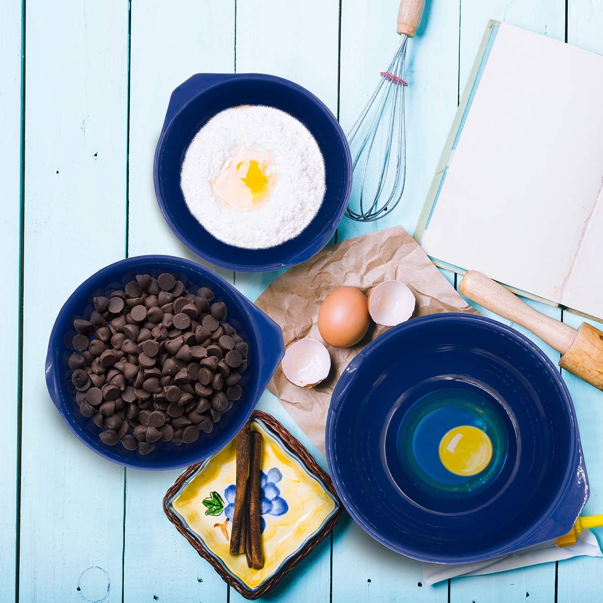 Glad Mixing Bowls with Pour Spout, Set of 3 Nesting Design Saves Space Non-Slip, BPA Free