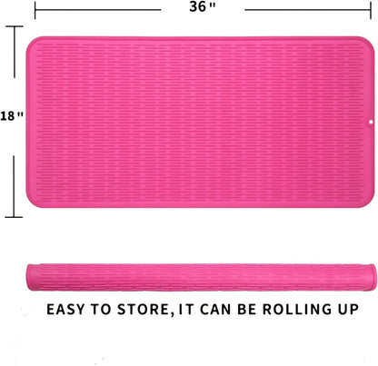 Silicone Dish Drying Mat for Multiple Usage,Easy clean,Eco-friendly,Heat-resistant Silicone Mat for Kitchen Counter or Sink,Refrigerator or Drawer Liner Rose 5XL 36inches x 18inches