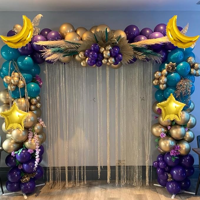 144pcs Eid Mubarak Balloon Arch Kit, Ramadan Eid al-Adha Decorations, Turquoise Teal Blue Purple Gold Moon Twinkle Star Balloons Garland, Happy Eid al-Fitr Party Muslim Islamic EID party for Home