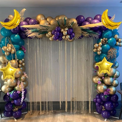 144pcs Eid Mubarak Balloon Arch Kit, Ramadan Eid al-Adha Decorations, Turquoise Teal Blue Purple Gold Moon Twinkle Star Balloons Garland, Happy Eid al-Fitr Party Muslim Islamic EID party for Home