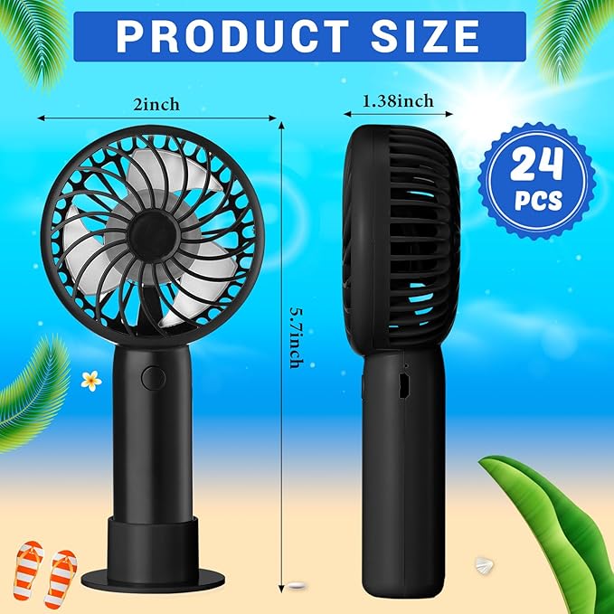 Tujoe 24 Pcs Mini Powerful Handheld Fan 3 Speed Personal Small Portable Rechargeable Fan with Base USB for Women Eyelash Makeup Office Travel Beach Indoor Outdoor (Black)