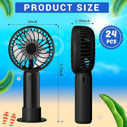 Tujoe 24 Pcs Mini Powerful Handheld Fan 3 Speed Personal Small Portable Rechargeable Fan with Base USB for Women Eyelash Makeup Office Travel Beach Indoor Outdoor (Black)
