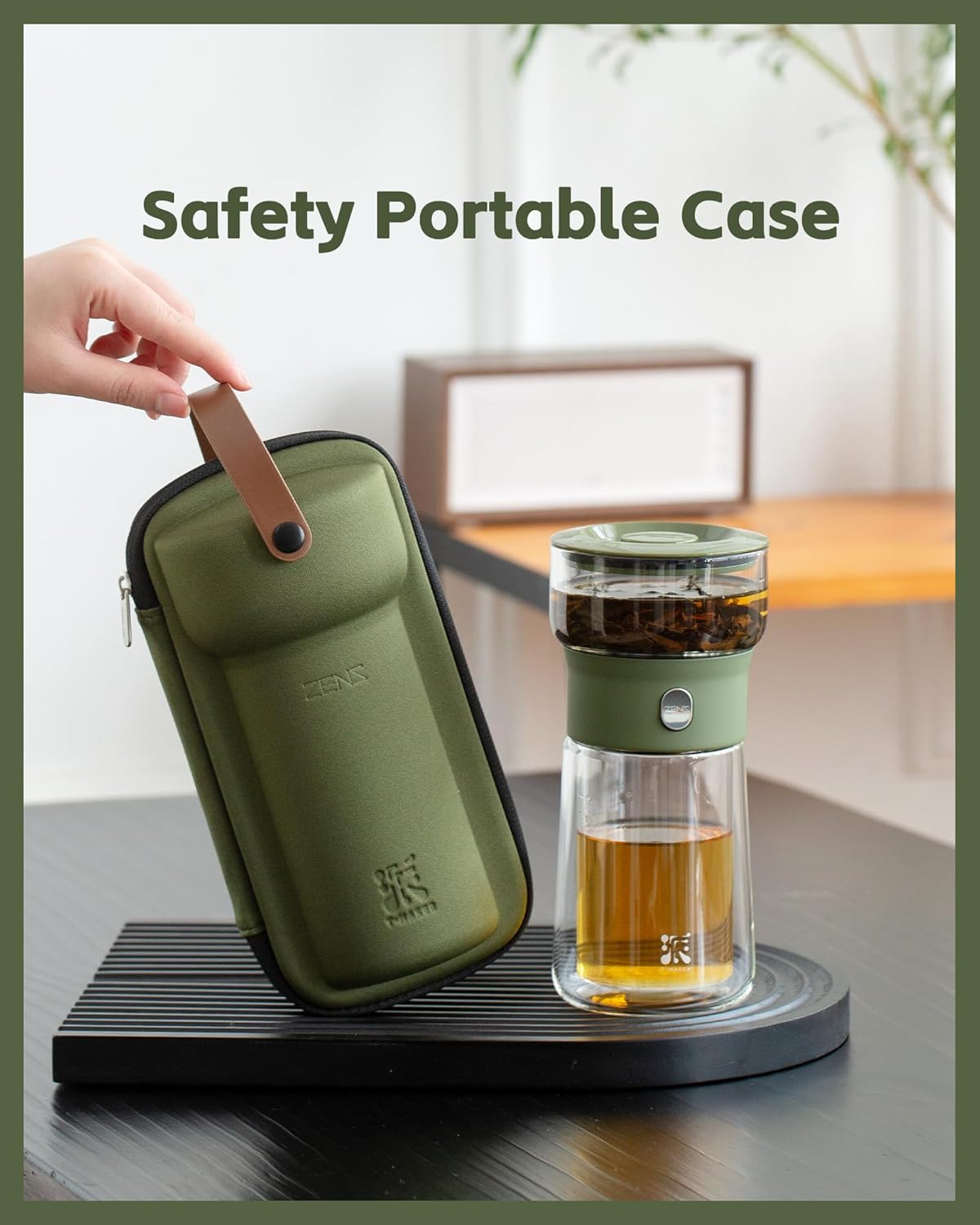 Zens Modern Glass Infuser Teapot, Smart One Touch Tea Maker for Loose Tea Diffusers with Insulated Mug and Portable Case