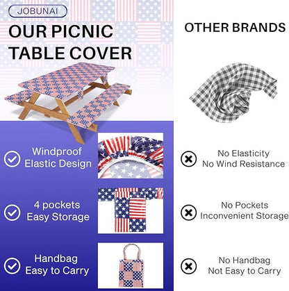72In Picnic Table Cover with Bench Covers Fitted Stain Resistant Rectangular Table Cloth Campers Patio Garden Vacation Gear Cool Gifts for 40th 50th 60th 70th Grandparents Grandma Grandpa