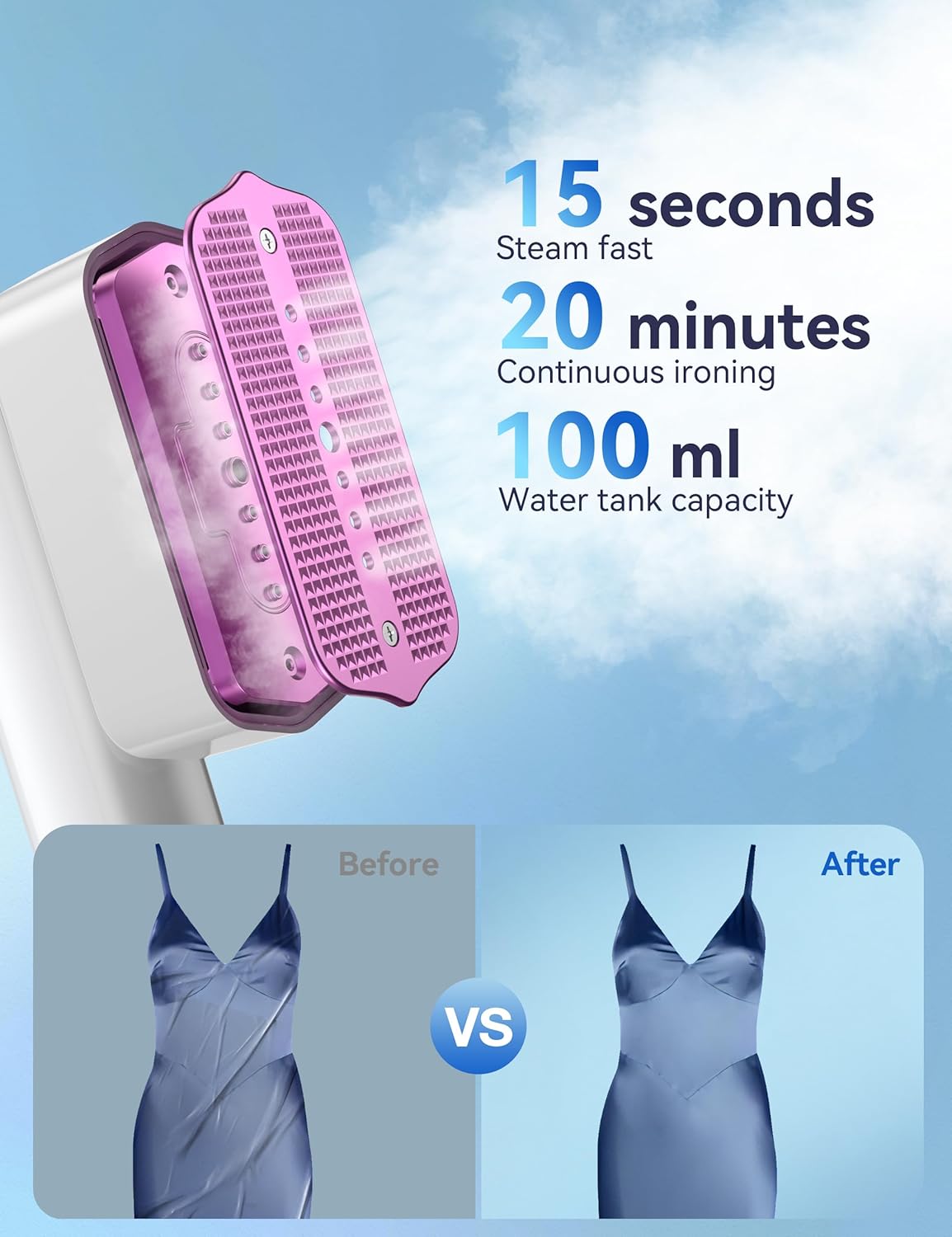 Steamer for Clothes,Sundu Portable Handheld Garment Steamer,15s Fast Heat-up,100ml Water Tank,20 Minutes of Continuous Ironing Removes Wrinkle for Home,Office and Travel-Porcelain White-F