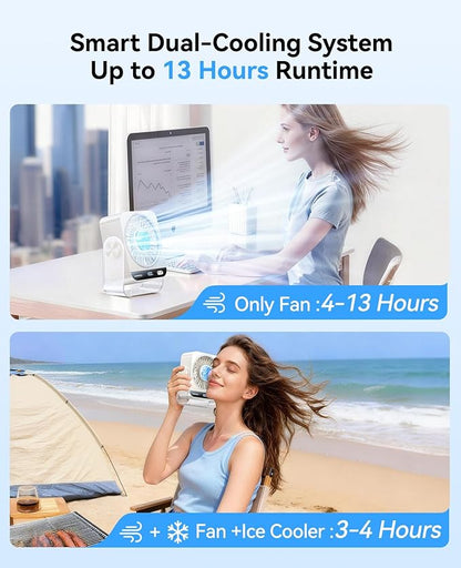 KIMMOO USB Desk Fan for Bedroom, 199 Speeds Turbo Airflow, Portable Fan with Ice Cooling, Digital Display Quiet Table Fan, 270° Rotating Small Rechargeable Battery Desktop Fans for Home Office (White)