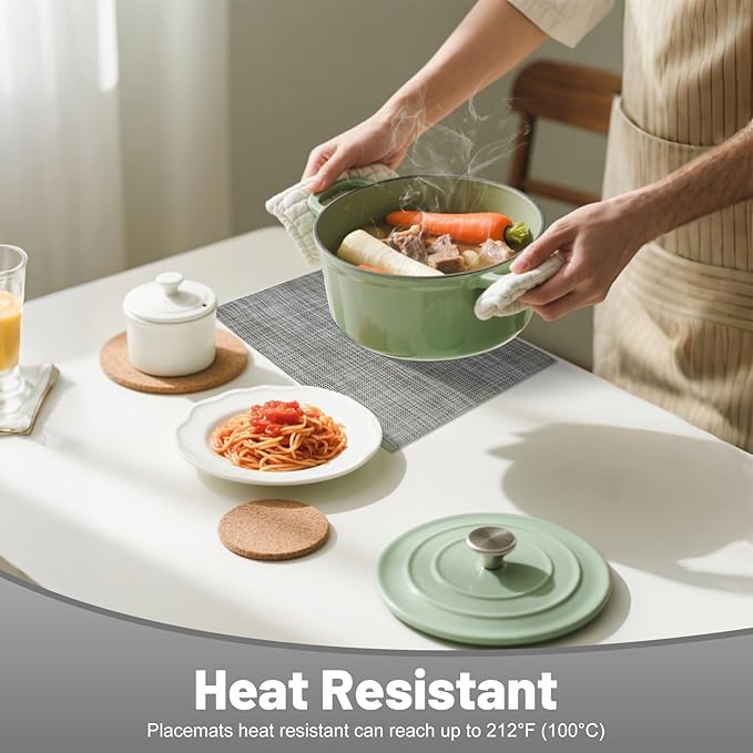 Placemats Set of 8，Non-Slip PVC Weave Table Mats Easy to Clean，Heat Resistant Place Mats for Kitchen Dining Table Decoration Indoor Outdoor，Gray