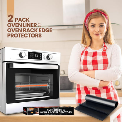 Oven Liners for Bottom of Oven 17"x 25" and Silicone Rack Guards Orange 22"