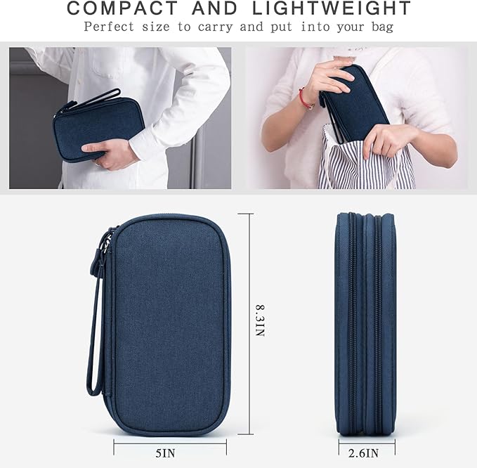 Skycase Electronic Organizer Travel Case - Waterproof Travel Cord Pouches for Organization, Cable Organizer, All-in-One Double Layers Storage Bag for Accessories, Charger, Cable, Navy