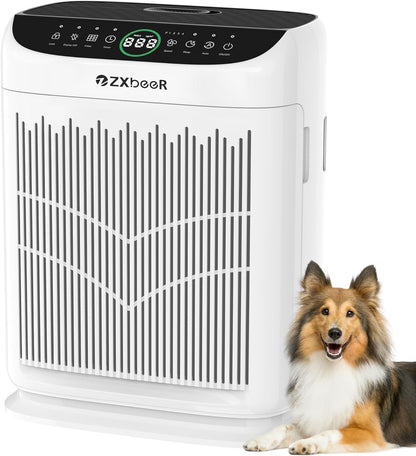 Air Purifiers for Home Large Room up to 3000 Ft², ZXBEER HEPA Double-Sided Air Purifier with Washable Filter, PM2.5 Air Quality Sensor, Aroma, 20dB Sleep Mode, Air Cleaner for Pets Bedroom (White)
