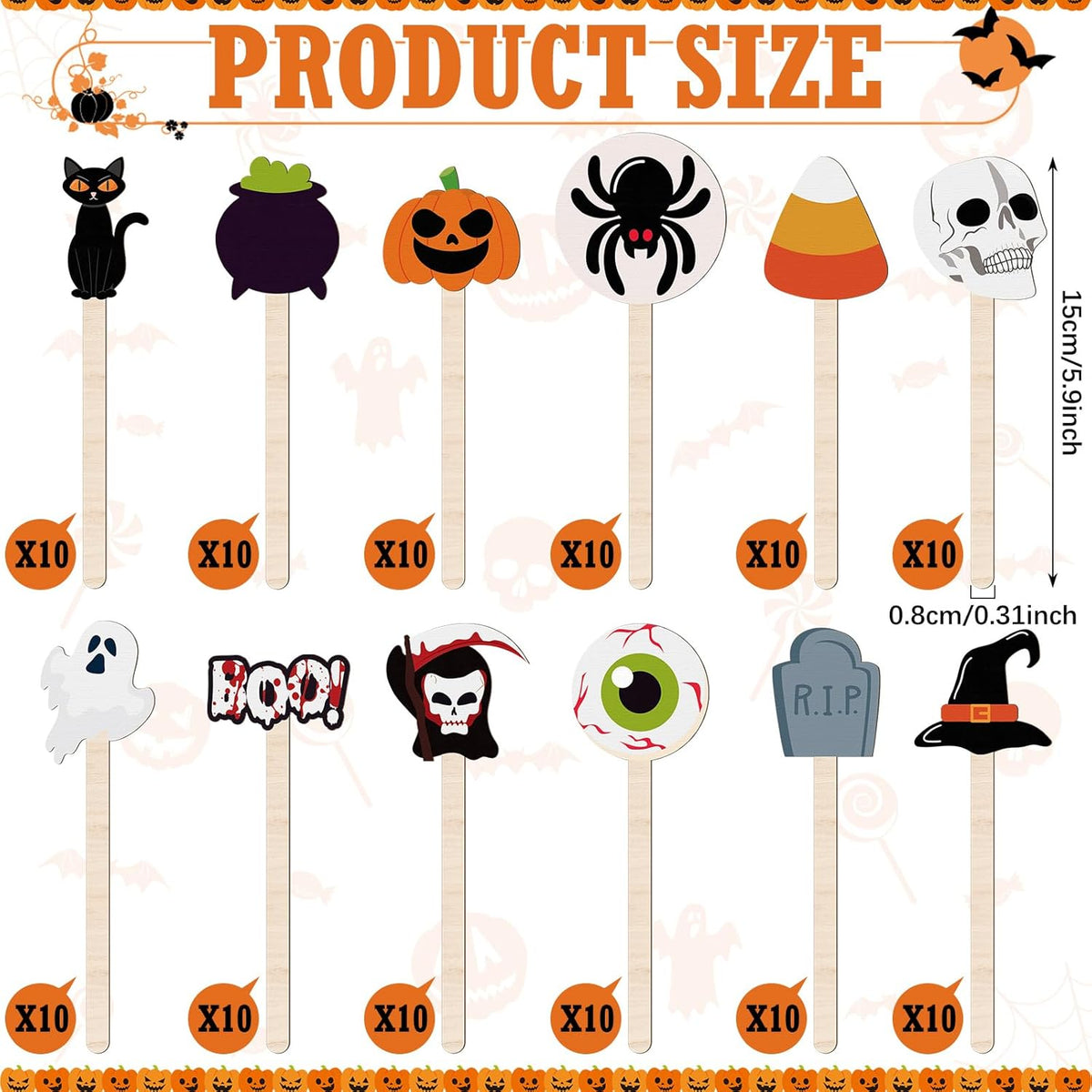 Jinei 120 Pcs Halloween Coffee Stirrers Stir Sticks Natural Wooden Stir Sticks Disposable Drink Stirrers for Stirring Hot Chocolate Milkshake
