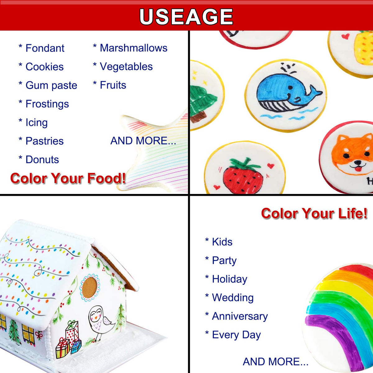 Edible Markers, 11Pcs Ultra Fine Tip(0.5mm) Food Coloring Pens, Double Sided Food Grade Gourmet Writers for Cake,Cookie,Fondant Decorating,Painting