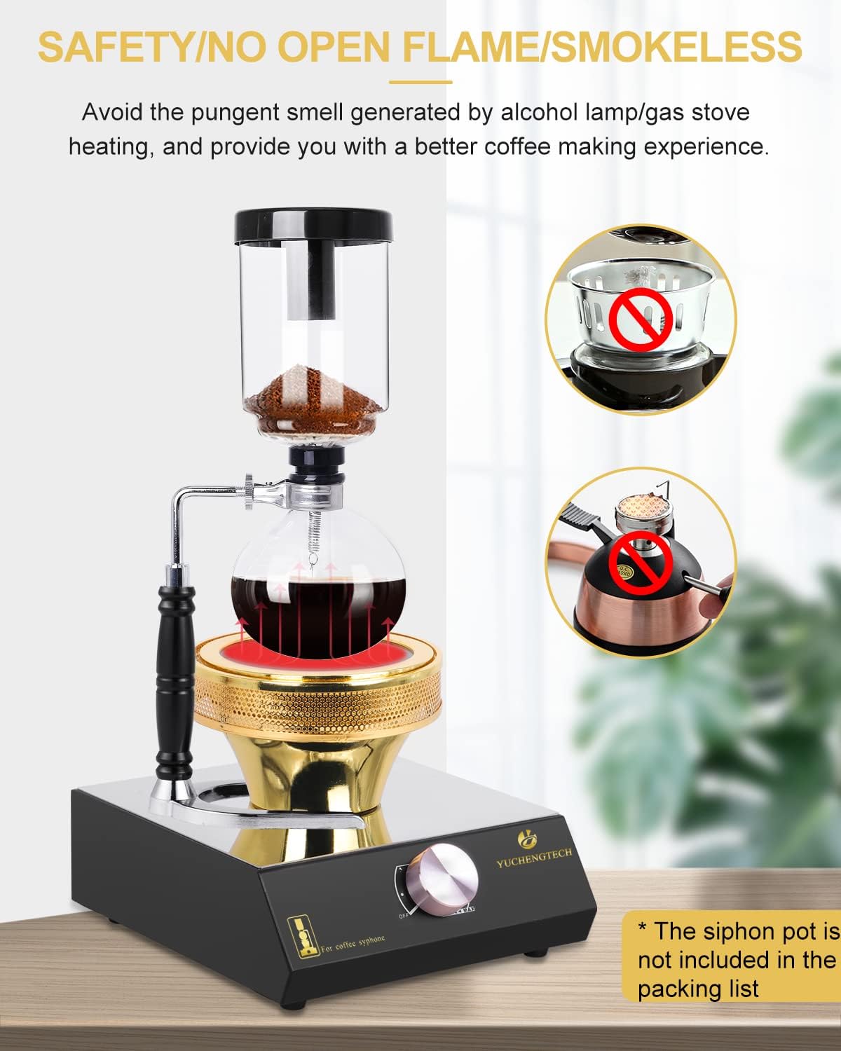 Yuchengtech Halogen Beam Heater Burner Smart Siphon Beam Heater for Hario Yama Syphon Coffee Maker (Only Stove) (220V)