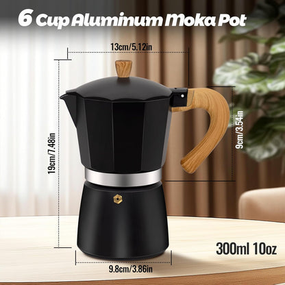 6 Cup Aluminum Moka Pot Classic Stovetop Espresso Coffee Maker 300ml 10oz Coffeemaker Percolator Mocha Pot Greca Coffee Maker Cafe Makers for Italian