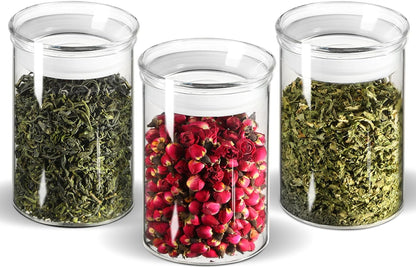 Zens 15oz Glass Food Storage Jars Set of 3, Clear Glass Canisters with Airtight Lids, Small Container Spice Jars for Kitchen Herbs, Sugar